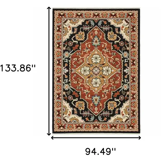 Black and Orange Oriental Power Loom Area Rug With Fringe Photo 3