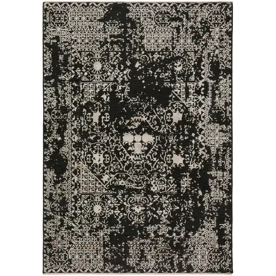 Black Oriental Area Rug With Fringe Photo 3