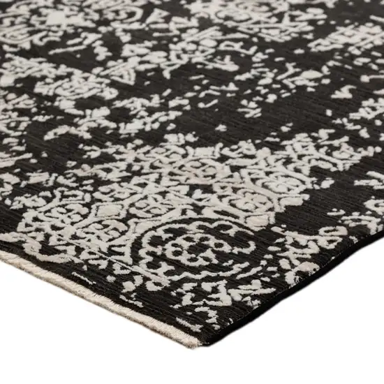 Black Oriental Area Rug With Fringe Photo 4