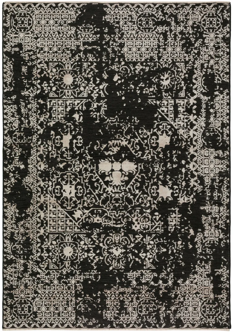 Black Oriental Area Rug With Fringe Photo 1