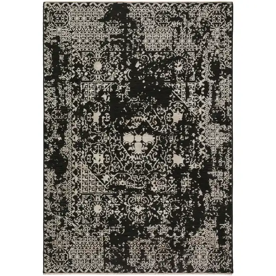 Black Oriental Area Rug With Fringe Photo 1