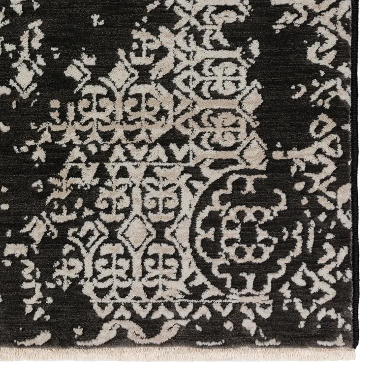 Black Oriental Area Rug With Fringe Photo 3