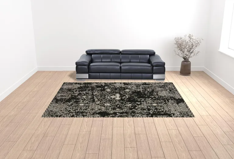 Black Oriental Area Rug With Fringe Photo 2