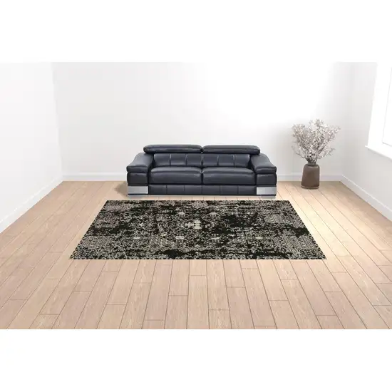 Black Oriental Area Rug With Fringe Photo 2