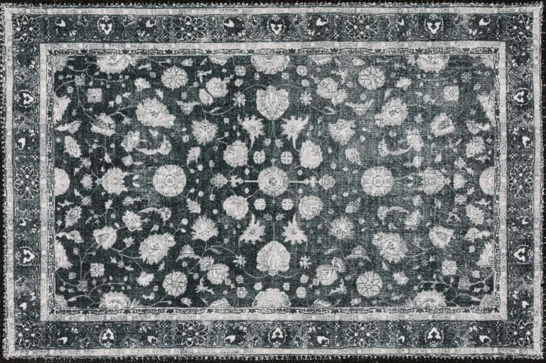 Black Oriental Distressed Non Skid Area Rug Photo 1