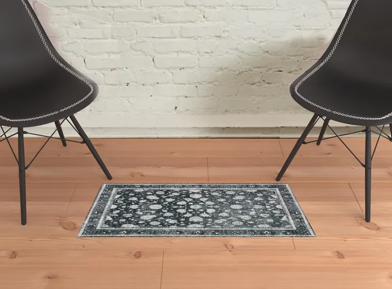 Black Oriental Distressed Non Skid Area Rug Photo 2