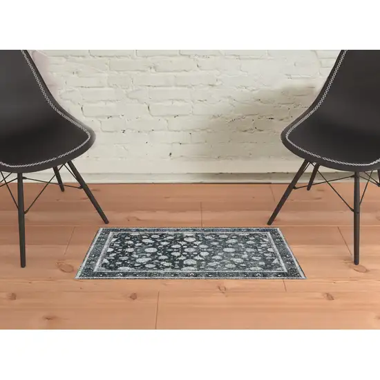 Black Oriental Distressed Non Skid Area Rug Photo 2