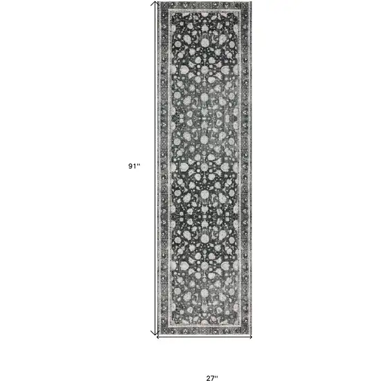 2' X 8' Black Oriental Distressed Non Skid Runner Rug Photo 9