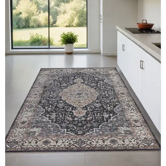 Black Oriental Power Loom Stain Resistant Area Rug Photo 1