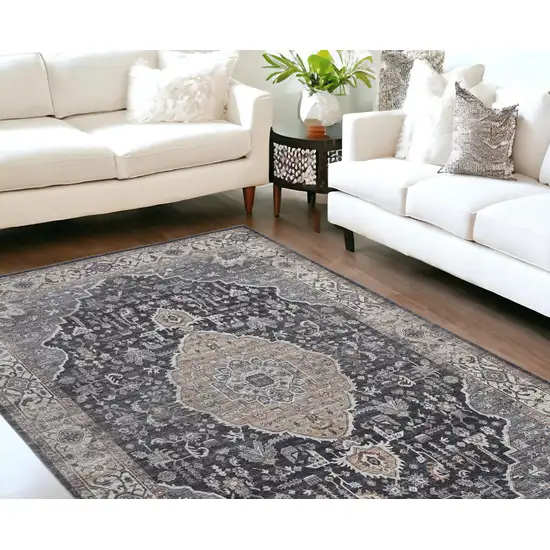 Black Oriental Stain Resistant Area Rug Photo 2