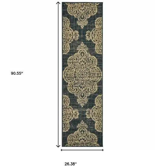 Black Oriental Stain Resistant Indoor Outdoor Area Rug Photo 5