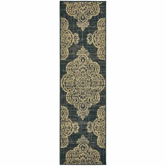 Black Oriental Stain Resistant Indoor Outdoor Area Rug Photo 1