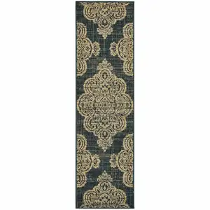 Photo of Black Oriental Stain Resistant Indoor Outdoor Area Rug