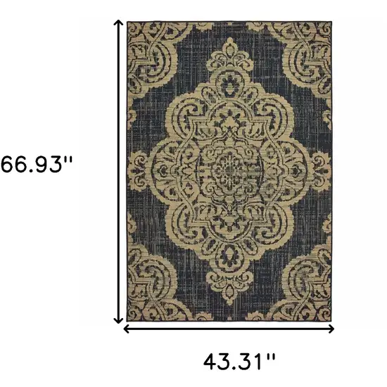 Black Oriental Stain Resistant Indoor Outdoor Area Rug Photo 5