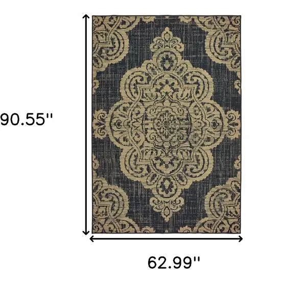 Black Oriental Stain Resistant Indoor Outdoor Area Rug Photo 5