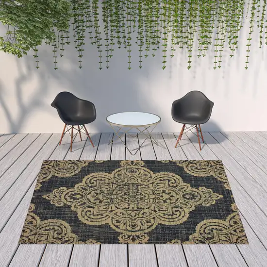 Black Oriental Stain Resistant Indoor Outdoor Area Rug Photo 2