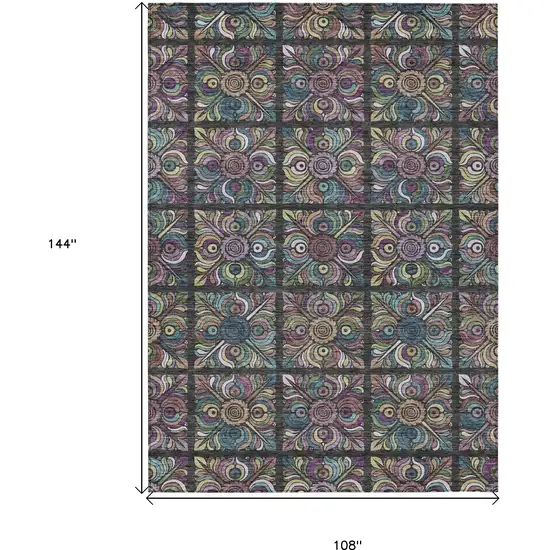 Black Purple And Teal Blue Medallion Washable Indoor Outdoor Area Rug Photo 3