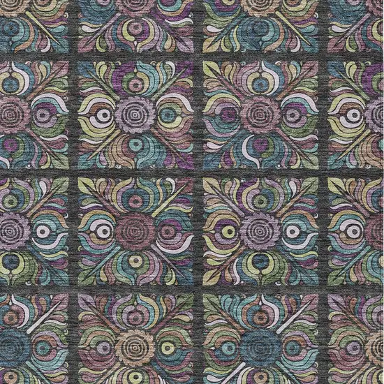 Black Purple And Teal Blue Medallion Washable Indoor Outdoor Area Rug Photo 7