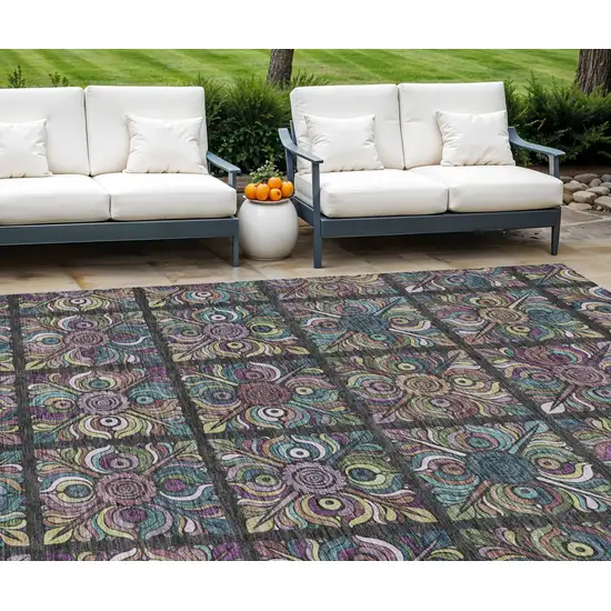 Black Purple And Teal Blue Medallion Washable Indoor Outdoor Area Rug Photo 1