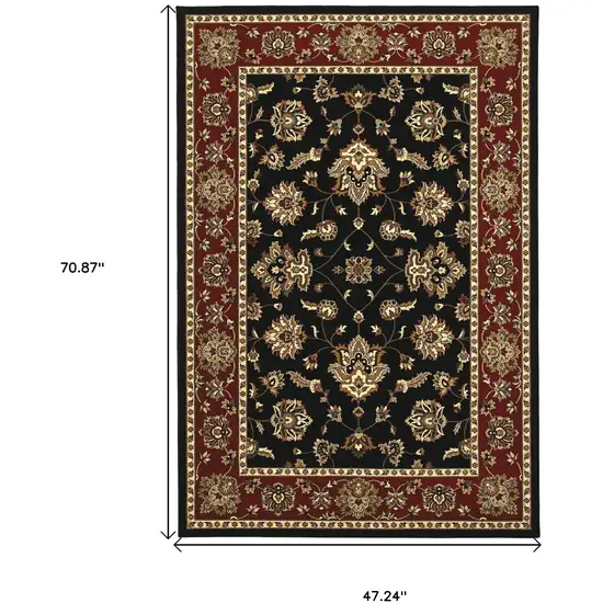 Black Red And Ivory Floral Area Rug Photo 3