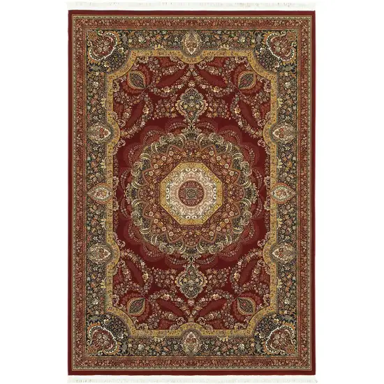 Black Red And Tan Medallion Area Rug With Fringe Photo 5