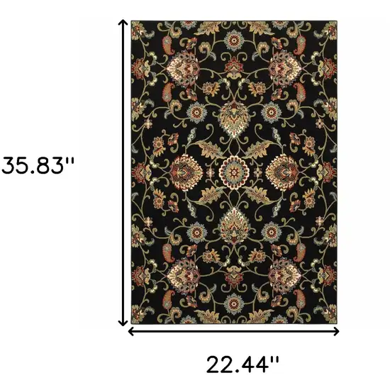 Black Red Green Ivory Salmon And Yellow Floral Power Loom Stain Resistant Area Rug Photo 5