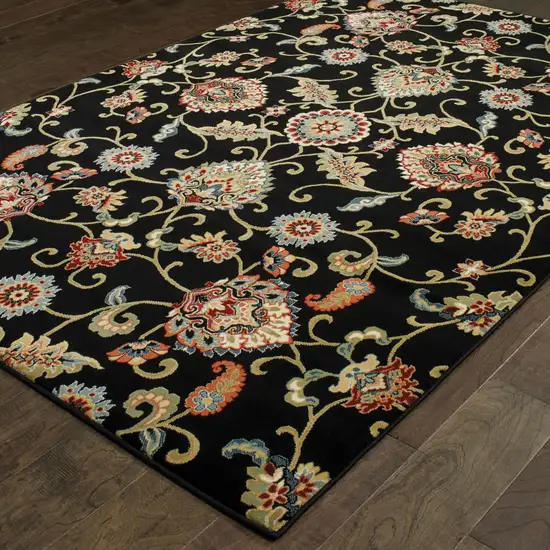 Black Red Green Ivory Salmon And Yellow Floral Power Loom Stain Resistant Area Rug Photo 4