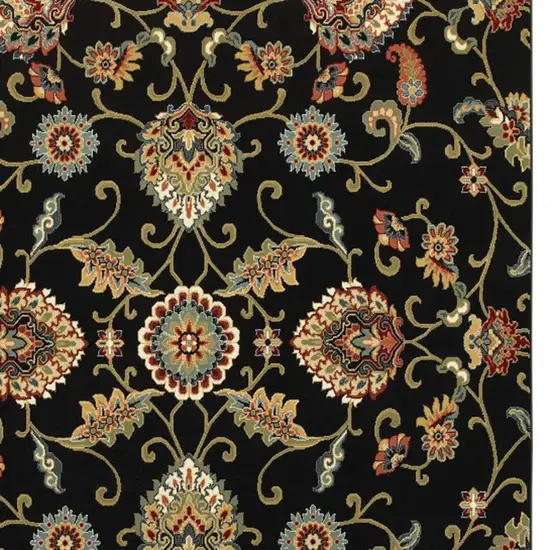 Black Red Green Ivory Salmon And Yellow Floral Power Loom Stain Resistant Area Rug Photo 3