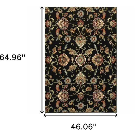 Black Red Green Ivory Salmon And Yellow Floral Power Loom Stain Resistant Area Rug Photo 7