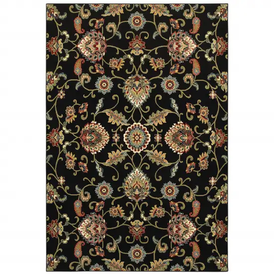 Black Red Green Ivory Salmon And Yellow Floral Power Loom Stain Resistant Area Rug Photo 4