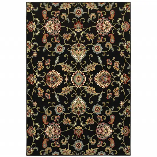 Black Red Green Ivory Salmon And Yellow Floral Power Loom Stain Resistant Area Rug Photo 1