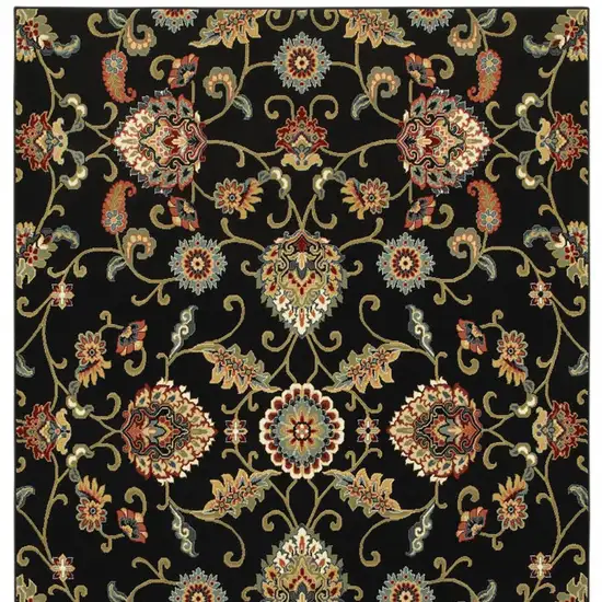 Black Red Green Ivory Salmon And Yellow Floral Power Loom Stain Resistant Area Rug Photo 4