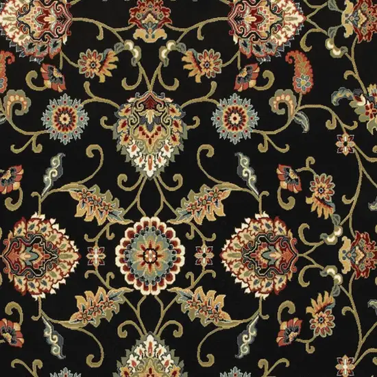 Black Red Green Ivory Salmon And Yellow Floral Power Loom Stain Resistant Area Rug Photo 3