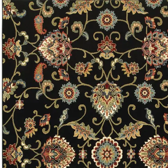 Black and Yellow Floral Power Loom Area Rug Photo 3