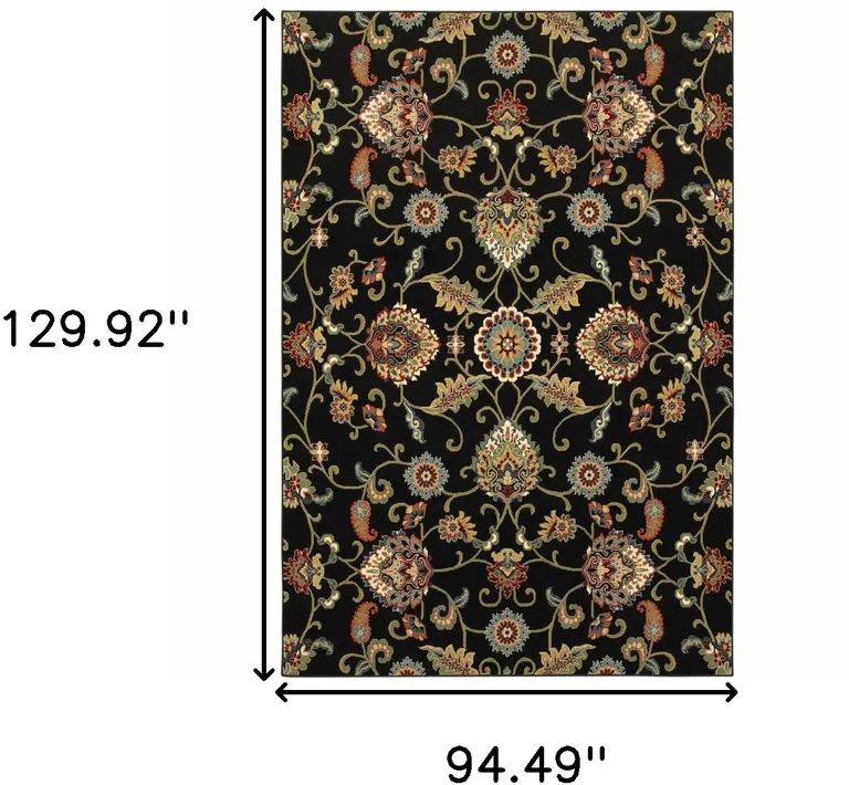 Black Red Green Ivory Salmon And Yellow Floral Power Loom Stain Resistant Area Rug Photo 5