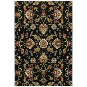 Photo of Black Red Green Ivory Salmon And Yellow Floral Power Loom Stain Resistant Area Rug