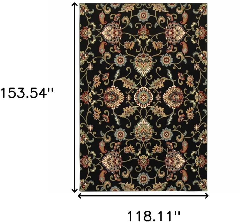 Black Red Green Ivory Salmon And Yellow Floral Power Loom Stain Resistant Area Rug Photo 5