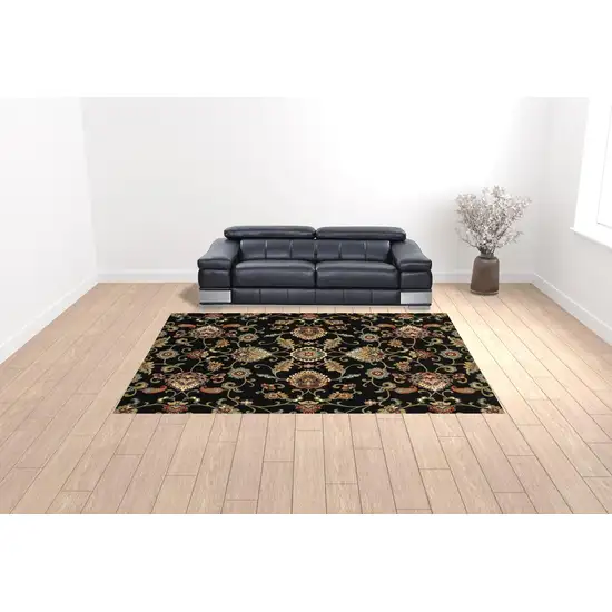 Black Red Green Ivory Salmon And Yellow Floral Power Loom Stain Resistant Area Rug Photo 2