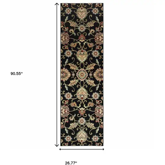 Black Red Green Ivory Salmon And Yellow Floral Power Loom Stain Resistant Runner Rug Photo 4