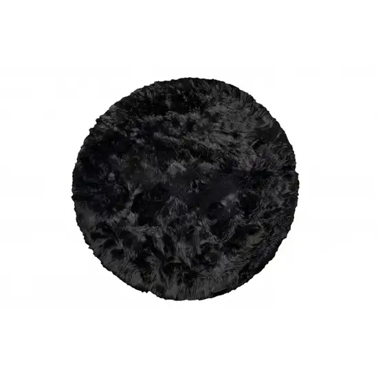 Black Round Faux Fur Washable Non Skid Area Rug Photo 1