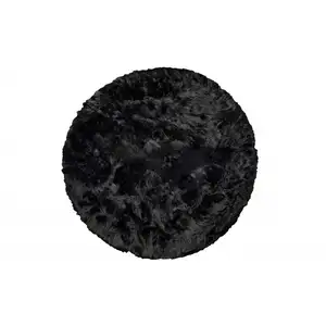 Photo of Black Round Faux Fur Washable Non Skid Area Rug