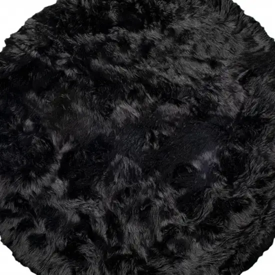 Black Round Faux Fur Washable Non Skid Area Rug Photo 3