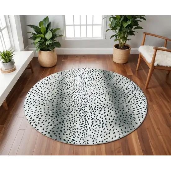 8' X 8' Black Round Gazelle Print Shag Handmade Non Skid Area Rug Photo 1