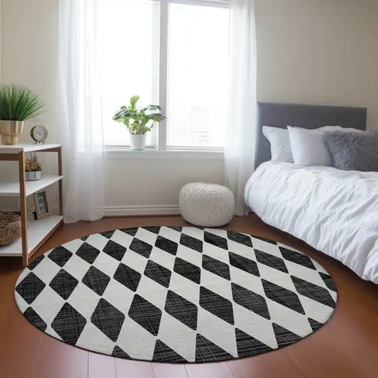 Black Round Geometric Washable Non Skid Indoor Outdoor Area Rug Photo 8