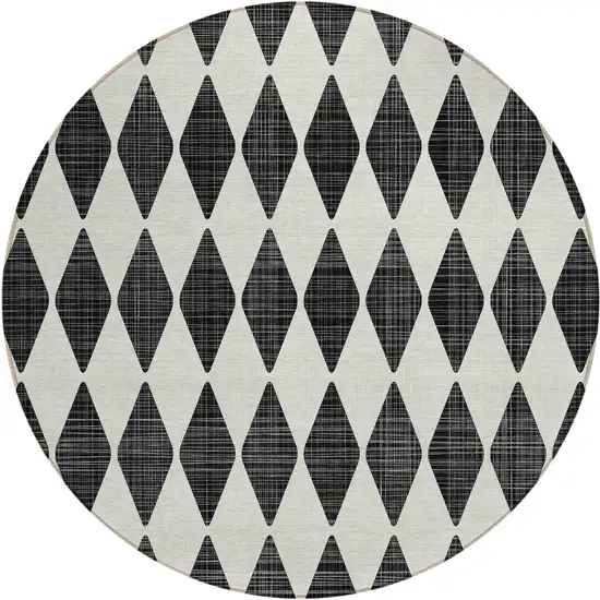 Black Round Geometric Washable Non Skid Indoor Outdoor Area Rug Photo 2