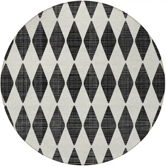 Black Round Geometric Washable Non Skid Indoor Outdoor Area Rug Photo 6