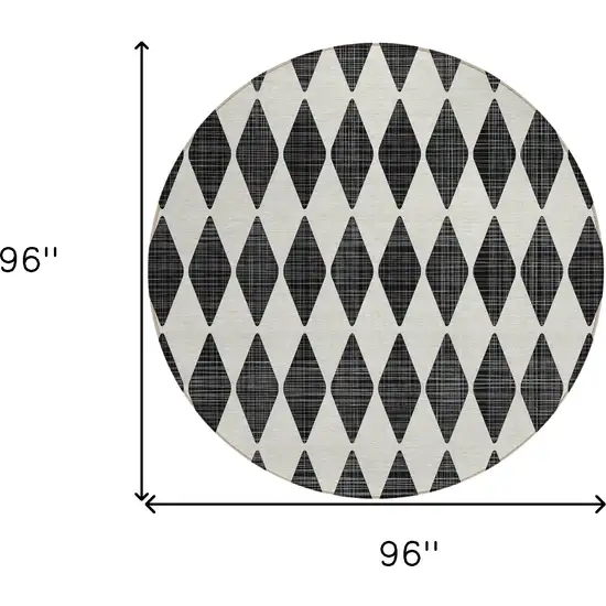 Black Round Geometric Washable Non Skid Indoor Outdoor Area Rug Photo 3