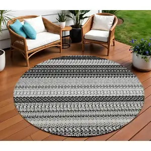 Photo of Black Round Striped Washable Non Skid Indoor Outdoor Area Rug