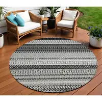 Photo of Black Round Striped Washable Non Skid Indoor Outdoor Area Rug