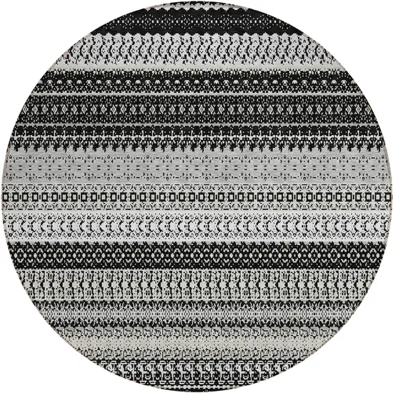 Black Round Striped Washable Non Skid Indoor Outdoor Area Rug Photo 2